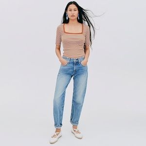 NWT J. Crew Perfect-fit elbow-sleeve squareneck T-shirt in stripe